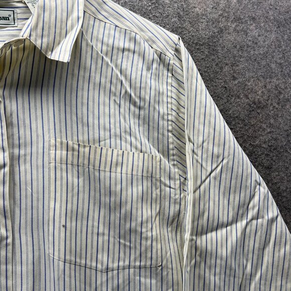 Vintage LL Bean Shirt Womens 16 Blue Striped Long Sleeve Button Hong Kong 90s - Picture 3 of 10